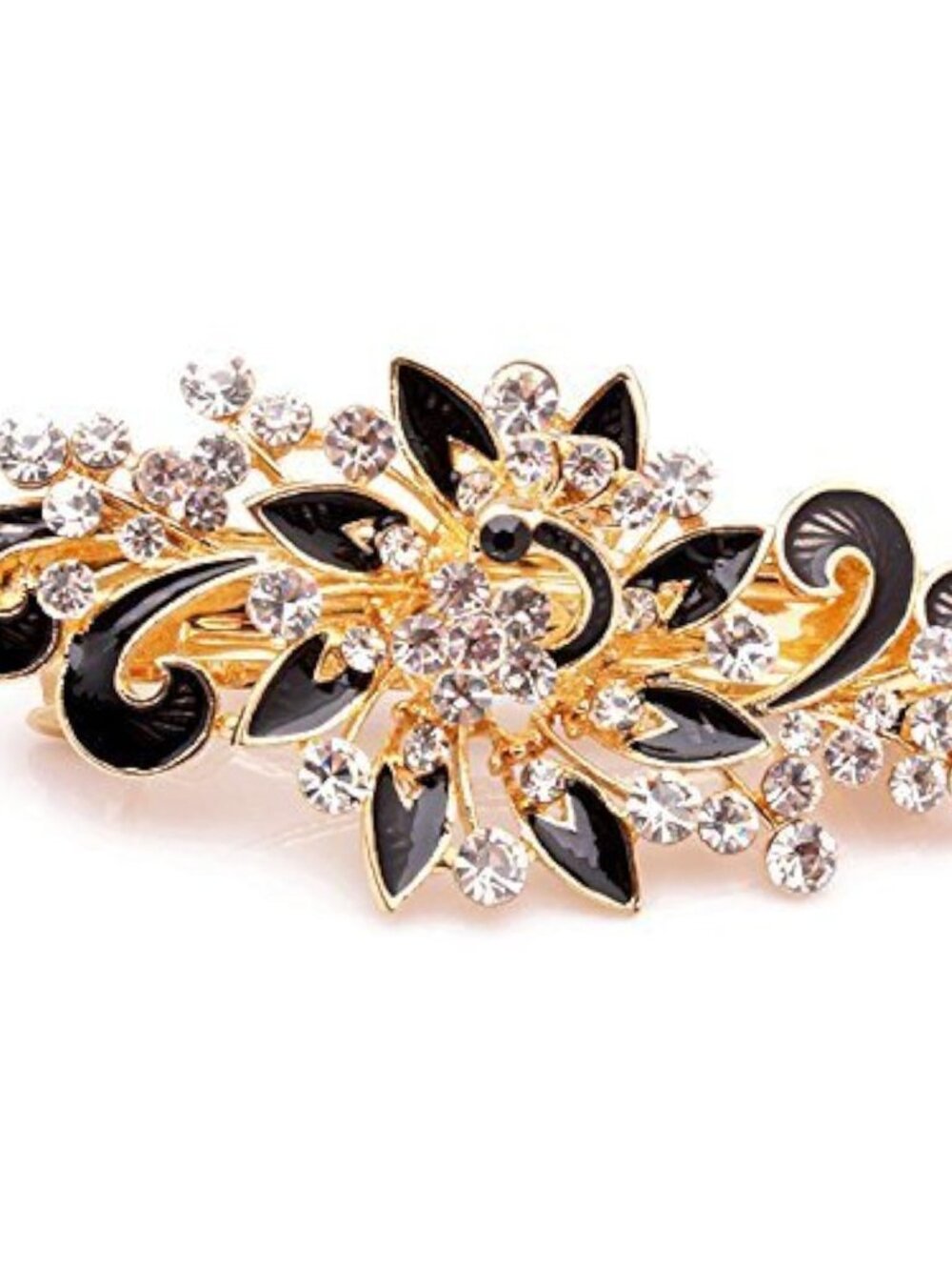 Women's Multilayered Peacock Shaped Rhinestone French Barrette Hair Clip Black